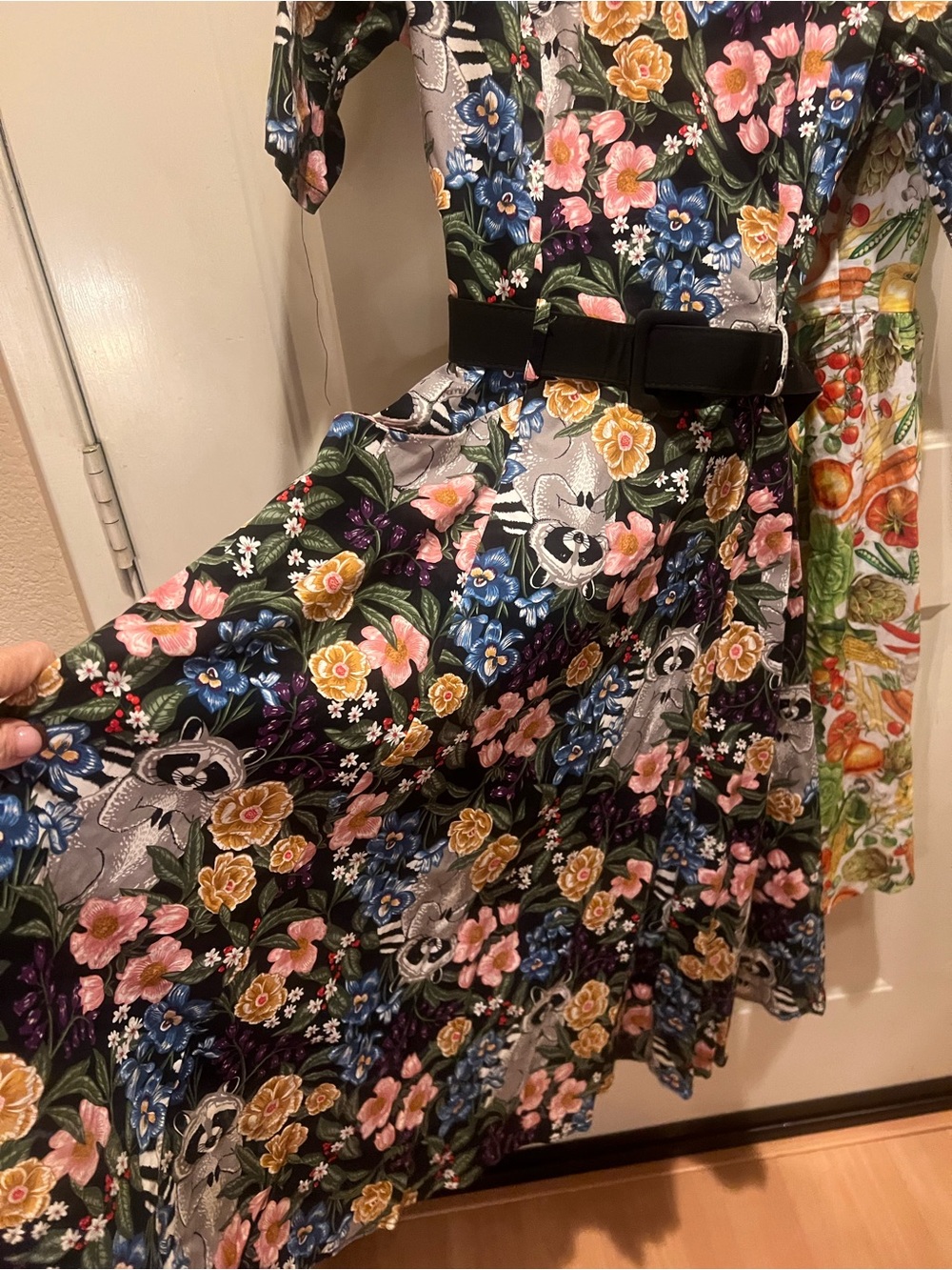 Collectif Black Raccoon/Floral Fit-and-Flare Dress - Picture 3 of 5